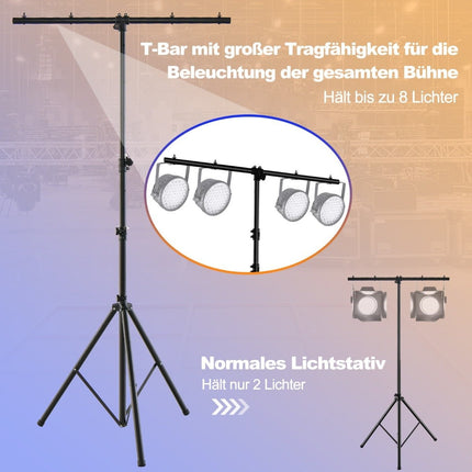 Heavy Duty Metal DJ Light Stand with Adjustable Height Retractable T-Bar Tripod Stands Black