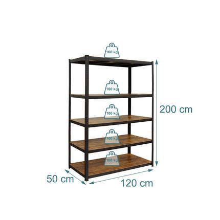 Heavy-Duty Metal Shelving Unit, 5 Wood-Effect Shelves