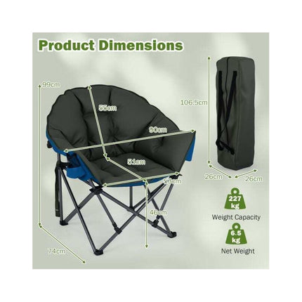 Heavy-Duty Padded Folding Camping Chair 227 kg, Green, Carry Bag