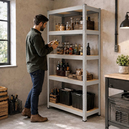 Heavy-Duty Shelving Unit with 5 Adjustable Tiers, 175 kg per Tier, Grey