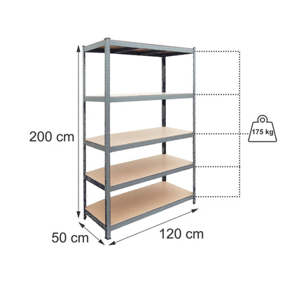 Heavy-Duty Shelving Unit with 5 Adjustable Tiers, 175 kg per Tier, Grey