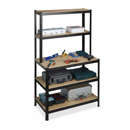 Heavy-Duty Shelving Unit with Workbench