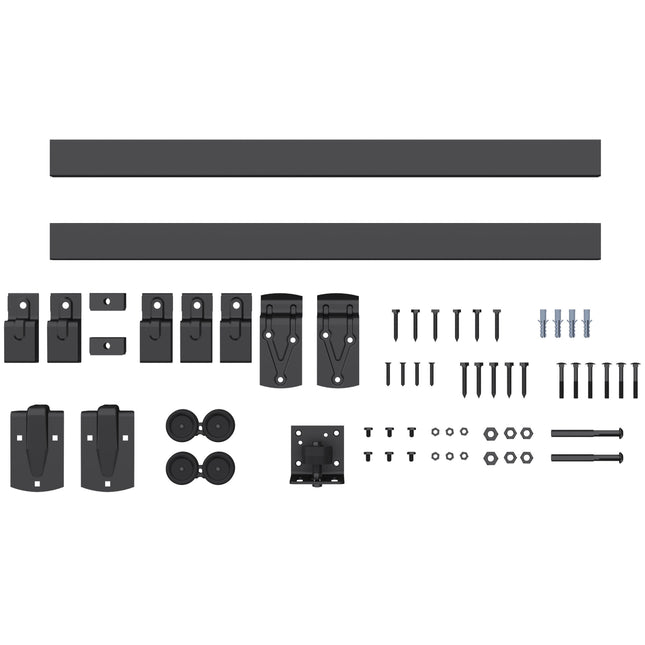 Heavy-Duty Sliding Door Hardware Set, 244 cm Black Steel
