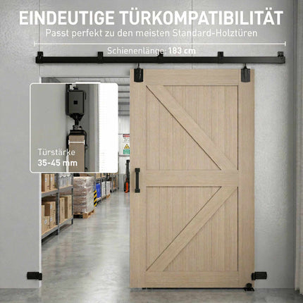 Heavy-Duty Sliding Door Hardware Set, 244 cm Black Steel