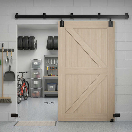 Heavy-Duty Sliding Door Hardware Set, 244 cm Black Steel