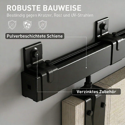 Heavy-Duty Sliding Door Hardware Set, 244 cm Black Steel