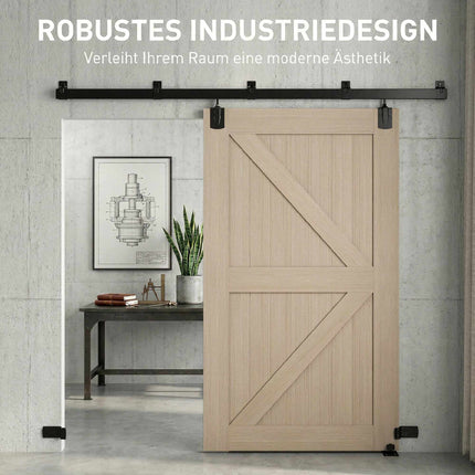 Heavy-Duty Sliding Door Hardware Set, 244 cm Black Steel