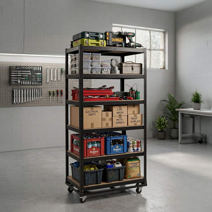 Heavy-Duty Steel Mobile Shelving, Adjustable, Locking Castors