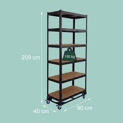 Heavy-Duty Steel Mobile Shelving, Adjustable, Locking Castors
