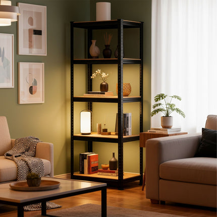 Heavy-Duty Steel Rack, 5 Adjustable Shelves, Black