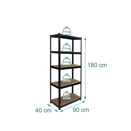 Heavy-Duty Steel Rack, 5 Adjustable Shelves