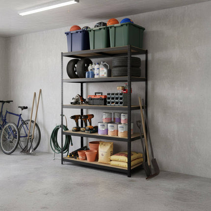 Heavy-Duty Steel Rack, 5 Adjustable Shelves