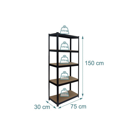 Heavy-Duty Steel Rack, 5 Adjustable Shelves