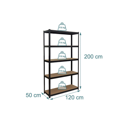 Heavy-Duty Steel Rack, 5 Adjustable Shelves