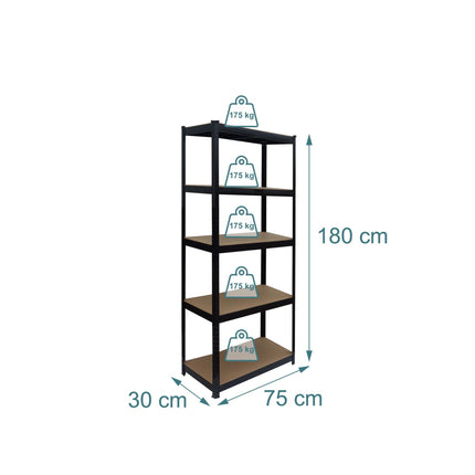 Heavy-Duty Steel Rack, 5 Adjustable Shelves
