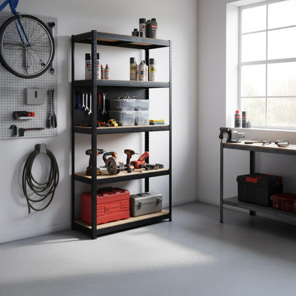 Heavy-Duty Steel Rack, 5 Adjustable Shelves