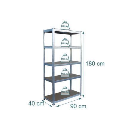 Heavy-Duty Steel Shelving Unit, 5 Tiers, 875 kg Capacity