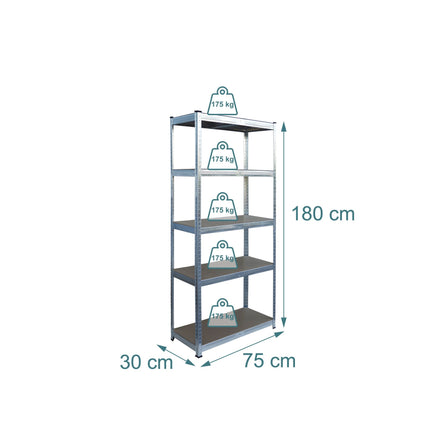 Heavy-Duty Steel Shelving Unit, 5 Tiers, 875 kg Capacity