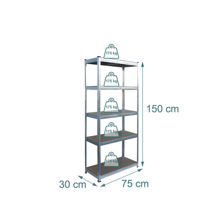 Heavy-Duty Steel Shelving Unit, 5 Tiers, 875 kg Capacity