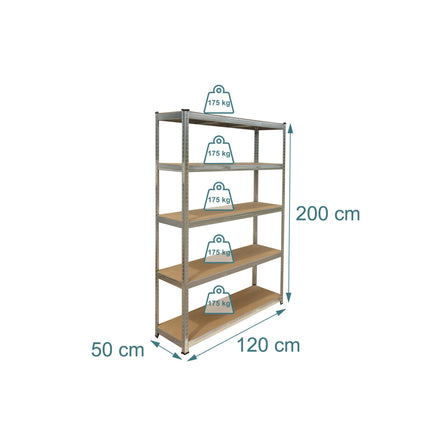 Heavy-Duty Steel Shelving Unit, 5 Tiers, 875 kg Capacity