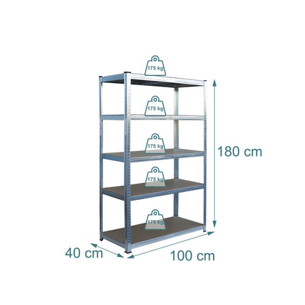 Heavy-Duty Steel Shelving Unit, 5 Tiers, 875 kg Capacity