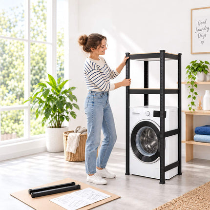 Heavy-Duty Washing Machine Shelf, Steel and MDF – Black, 200 kg per Shelf