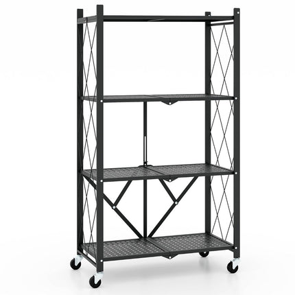 Heavy-duty folding shelf, 4 levels, standing shelf with lockable wheels, black, 71 x 34 x 126 cm