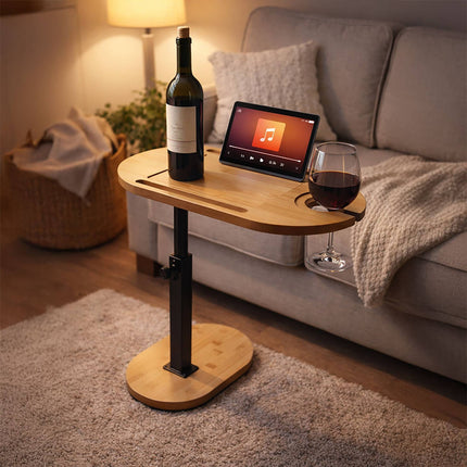 Height-Adjustable Bamboo C-Table with Metal Frame