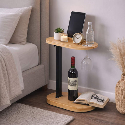 Height-Adjustable Bamboo C-Table with Metal Frame