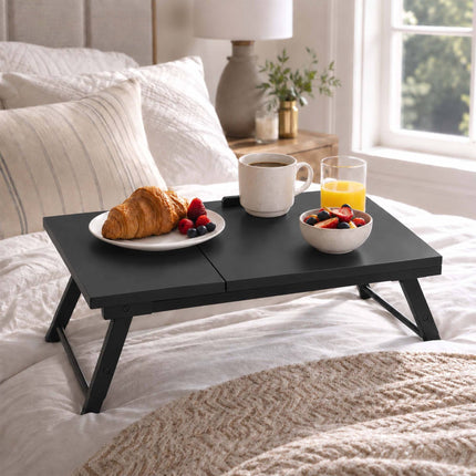 Height-Adjustable Bamboo Lap Desk with Drawer, 5 Tilt Angles – Black, Foldable
