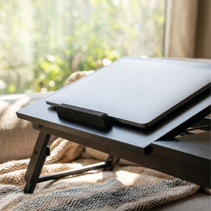 Height-Adjustable Bamboo Lap Desk with Drawer, 5 Tilt Angles – Black, Foldable