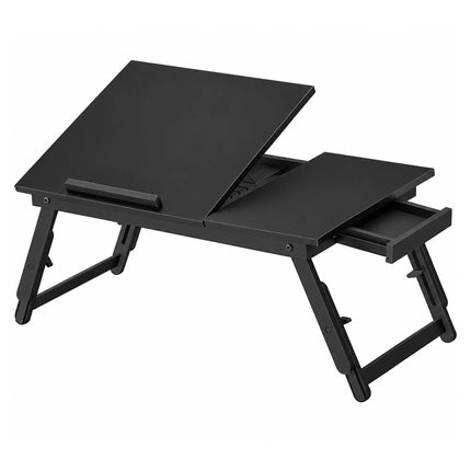 Height-Adjustable Bamboo Lap Desk with Drawer, 5 Tilt Angles – Black, Foldable