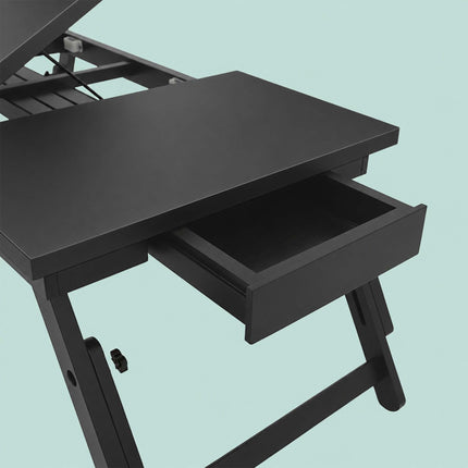 Height-Adjustable Bamboo Lap Desk with Drawer, 5 Tilt Angles – Black, Foldable