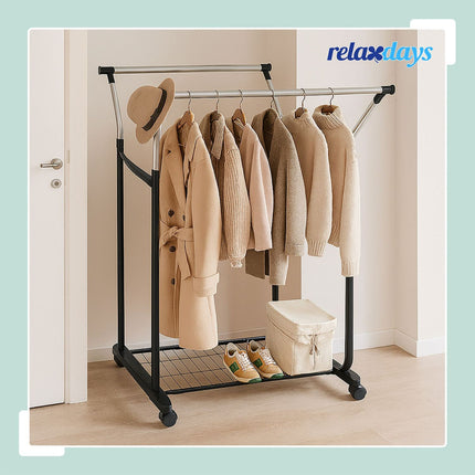 Height-Adjustable Clothes Rack with 2 Rails and Wheels