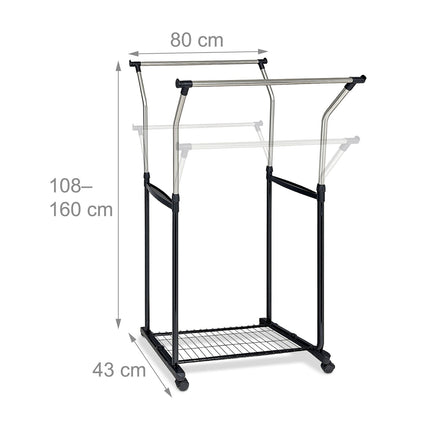 Height-Adjustable Clothes Rack with 2 Rails and Wheels