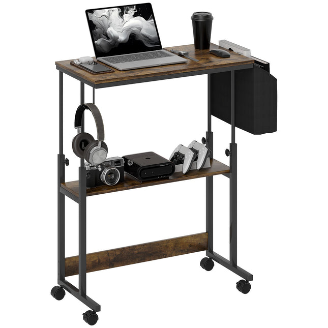 Height-adjustable computer desk, 92x40 cm, Rustic brown