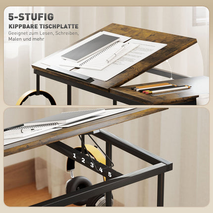 Height-adjustable computer desk, 92x40 cm, Rustic brown