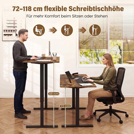 Height Adjustable Desk, Metal Frame, 160x60 cm, Brown