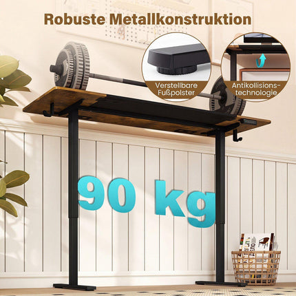 Height Adjustable Desk, Metal Frame, 160x60 cm, Brown