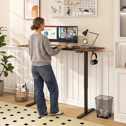 Height Adjustable Desk, Metal Frame, 160x60 cm, Brown