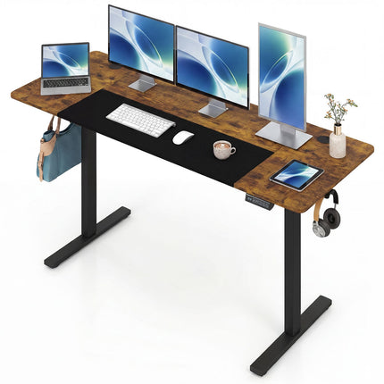 Height Adjustable Desk, Metal Frame, 160x60 cm, Brown
