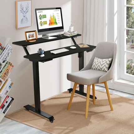 Height Adjustable Desk on Wheels, 120x68 cm, Black