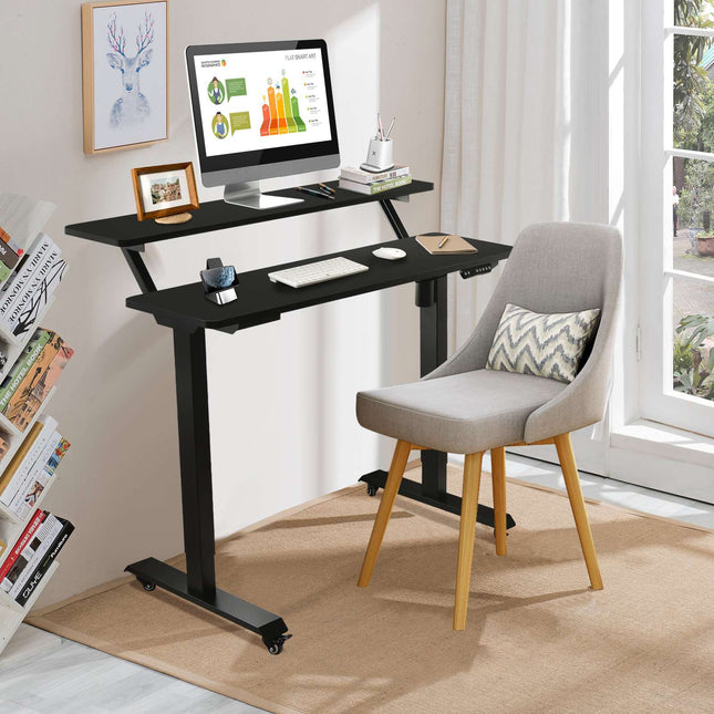 Height Adjustable Desk on Wheels, 120x68 cm, Black