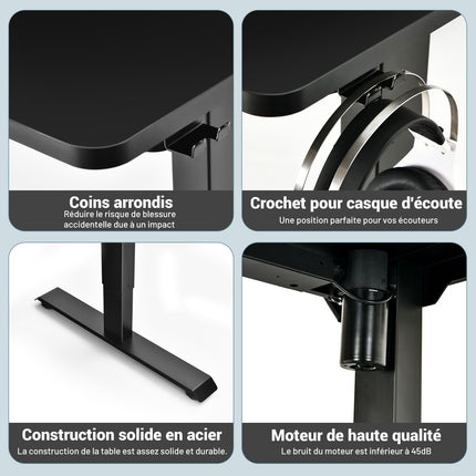 Height Adjustable Desk on Wheels, 120x68 cm, Black