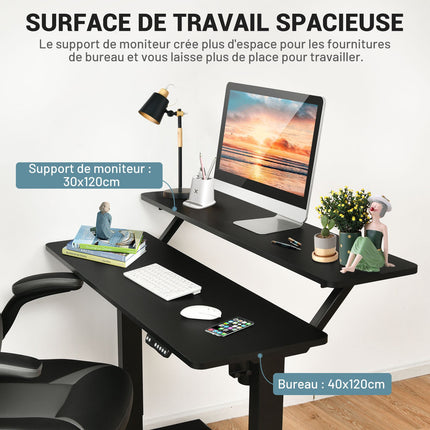 Height Adjustable Desk on Wheels, 120x68 cm, Black
