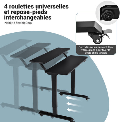 Height Adjustable Desk on Wheels, 120x68 cm, Black