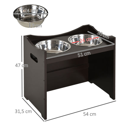 Adjustable dog feeding station, stainless steel bowl, 54 cm