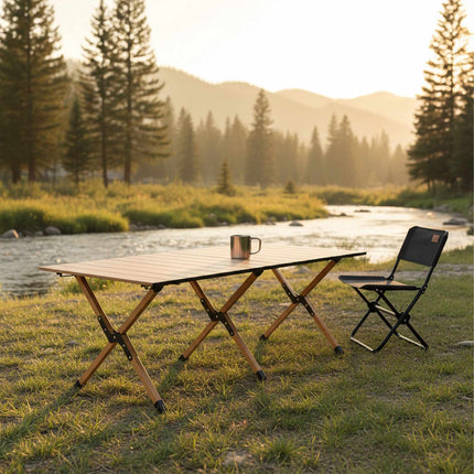 Height-Adjustable Folding Camp Table, Steel, Weatherproof