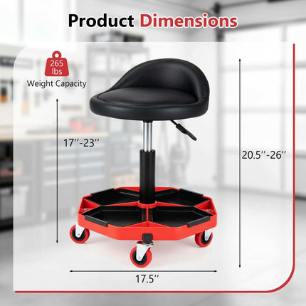 Height Adjustable Garage Stool with PU Leather Seat, Black/Red