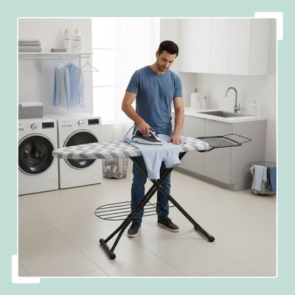 Height-Adjustable Ironing Board with Iron Rest, 110x33 cm